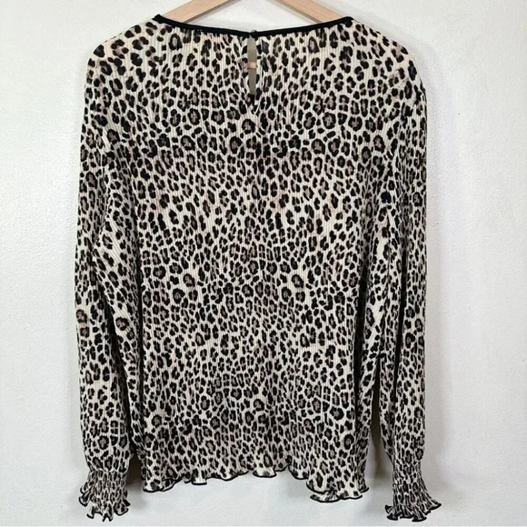 Anthropologie Feather Bone  Womens Size Large Leopard Print Pleated Blouse - Picture 15 of 15